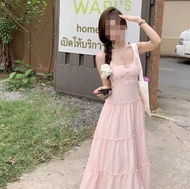 กระโปรง ชุดเดรส กระโปรงยาว สไตล์เกาหลี สีชมพู dress น่ารัก