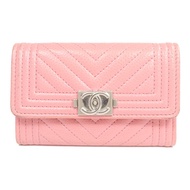 CHANEL 牛皮皮革Boy Card Case銀扣卡片套