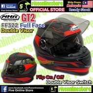 MHR Full Face GT2 Helmet Design Double Visor FullFace FF322 E3 MATT BLACK/RED (SIRIM) Removeable Pad