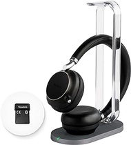 Yealink BH76 Bluetooth Headset Upgraded Wireless Headset with Microphone Teams Zoom Certified Hi-Fi ANC Noise Cancelling Office Headpones with Wireless Charging Stand, Retractable Microphone Arm