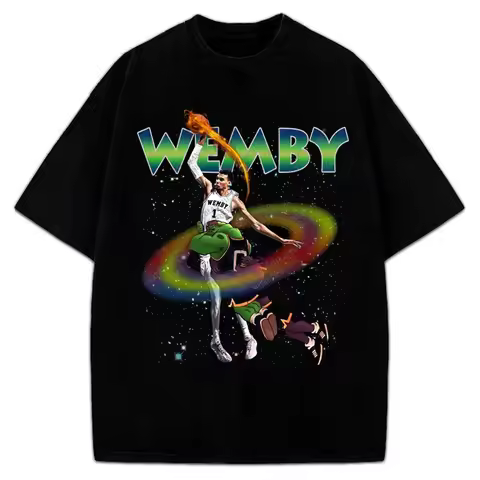 Summer Hot Selling Victor Wembanyama Wemby Space Jam Monstar Dunk 90's Vintage Style T-shirt Short S