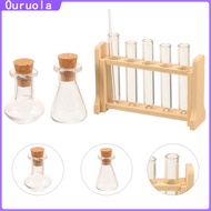 【Ready Stock】 Set Dollhouse Mini Glass Test Tube Science Experiment Model Wooden Miniature Rack Child for Toy Terrarium Kit Models