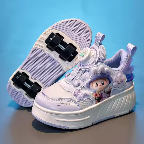 Girls Roller Skating Shoes Fashion Leather Outdoor Four Wheel Removable Sports Shoes Entertainment W