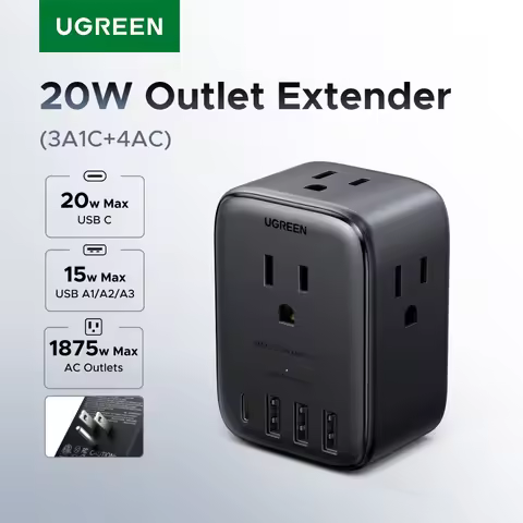 UGREEN Outlet Extender 20W Power Strip with 4 AC Outlets 3 USB A 1 USB C Wall Charger for Home Offic