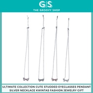 Ultimate Collection Cute Studded Eyeglasses Pendant Silver Necklace Kwintas Fashion Jewelry Gift