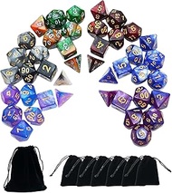 SmartDealsPro 6 x 7 Sets (42 pcs) Glitter Polyhedral Dice Sets with Pouches for DND RPG MTG Dungeon 