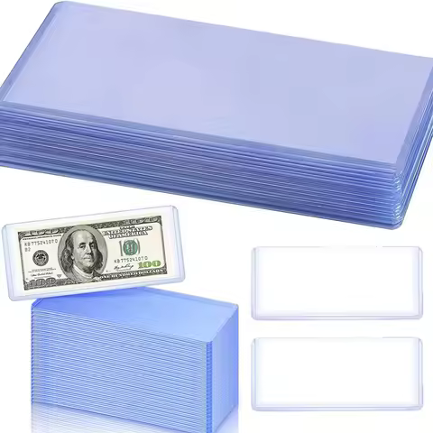 16PCS PVC Banknote Holder Dollar Bill Sleeves Transparent Hard Plastic Banknote Storage Display Prop