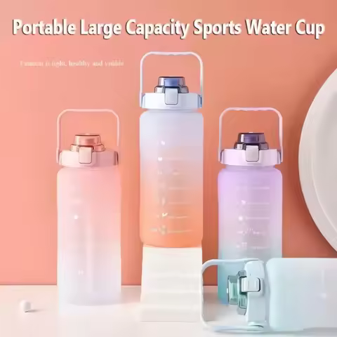 2 Liter Water Bottle Stay Hydrated Motivated Leak proof Plastic Sport Bottle Reminder Times Sports O