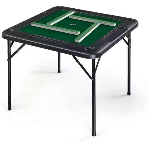 35 Foldable Mahjong Table, 4 Player Card Game Table w/Cup Holders & Chip Grooves, Portable Folding P