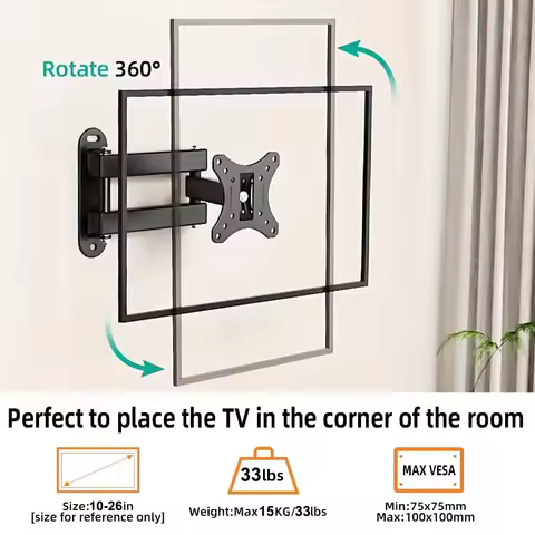 Full Motion TV Wall Mount Brackets Swivel Tilts Articulating Extension, Corner TV Mount for 10-26" T