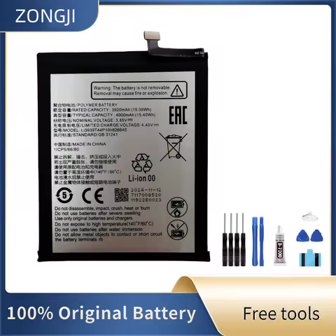 ZONGJI New Compatible Battery For ZTE A52 Li3939T44P10h826645 4000mAh Mobile Phone Batteries+ Free T