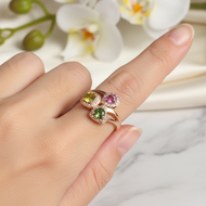 แหวนพลอยแฟนซีทัวมารีน(Fancy Tourmaline) ล้อมเพชรCZ เรือนเงินแท้ 92.5%ชุบนาก ไซด์นิ้ว 59 เบอร์9US สิน