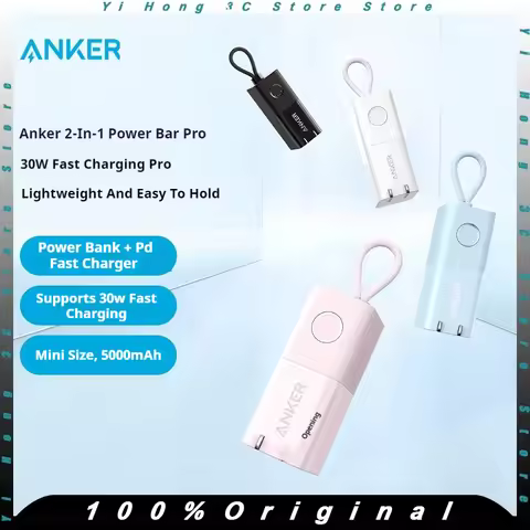 Anker 3-In-1 5000mAh Power Bank 30W Portable Charger Mini Fast Charge Built-In Plug With Cable Mobil