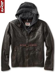 【超保暖羊絨裡S-XXL優惠】美國LEVIS 連帽 假2件式 賽車 騎士立領皮衣 防水 防風 深咖啡 外套 夾克501