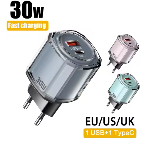 2 Ports USB Charger 30W PD Type C Fast Charging Wall Adapter QC3.0 PD USB Travel Power Adapter For i