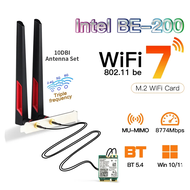 BE200 WiFi7ตัวแปลงเครือข่ายบลูทูธ5.4สามคลื่นความถี่2.4G/5G/6GHz M.2ตัวรับสัญญาณ WIFI การ์ดเสาอากาศเค