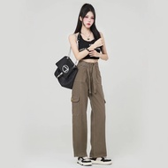Celana Panjang J41 Highwaist Cargo Jeans Wanita HW Kulot Kargo Wanita High Waist Lurus Gesper Tali