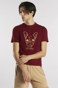 ESP เสื้อทีเชิ้ตลายเฟรนช์ชี่ ผู้ชาย สีน้ำตาลแดง | Frenchie Tee Shirt | 03976