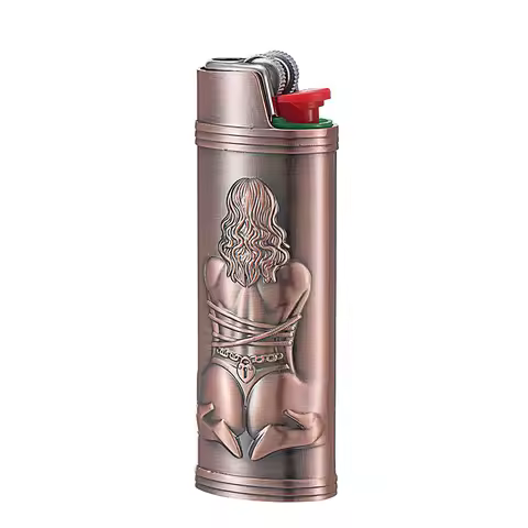 French BIC Lighter Case Cover for Large J6 3D Girl Design, Shockproof Protective Metal Full Size J6 