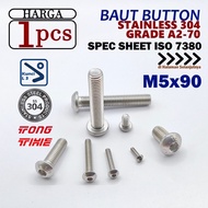 SS 304 L-Button Bolt/ M5x90 Stainless Steel A2-70 Rust-Resistant L3 Key BUTS05 M5