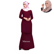 Baju Kurung Moden Plain Kosong Warna Maroon