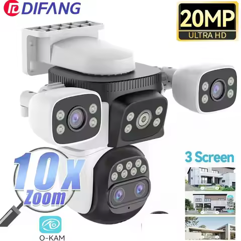 10K 10X Optics Zoom WiFi6 Camera Outdoor 20MP rThree Screen Four Len PTZ Automatic Tracking 6K Dual 