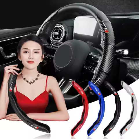 2pcs Car Accessories Carbon Fiber Non-Slip Steering Wheel Cover For Audi Sline A1 A3 A4 A5 A6 A7 A8 