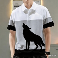 Men's Polo Shirt for Men Clothing Wolf Graphic Printing Tops Casual Short-sleeve Polo Shirt Outdoors