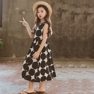 สไตล์โบฮีเมียนผ้าฝ้ายกระโปรงยาวสําหรับสาว Ocean ชุดวันหยุดไม่สมมาตรพิมพ์ชุดฤดูร้อนสําหรับเด็กอายุ 4-