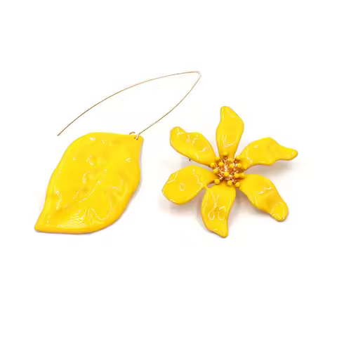 Asymmetric Flower Leaf Drop Post Earrings For Women Multi Colors Enamel Metal Heavy New Fashion Jewe