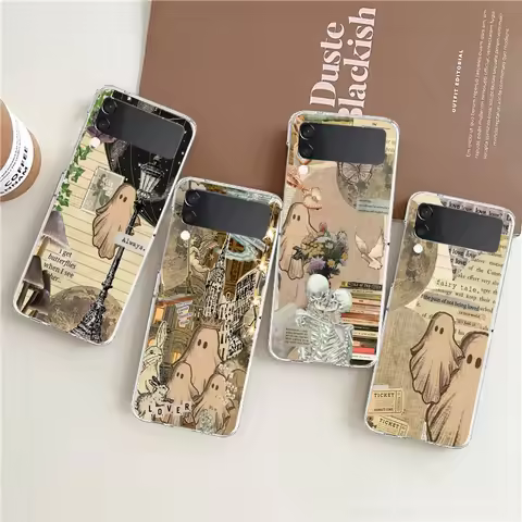 Cute Little Ghost Phone Case For Samsung Galaxy Z Flip 3 4 5 Hard Folding Clear PC Bumper For Samsun