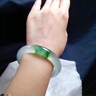 huangfuqiang Ice Glass Jade Bracelet Float Flower Princess Jade Bracelet Yang Green Transparent Spring Color Wide Edge Bracelet for WomenFashion Bangle Bracelets