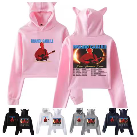 Brandi Carlile The Human Tour 2026 Hoodie Cat Ears Hooded Sweatshirts Long Sleeve Crop Top Women's C