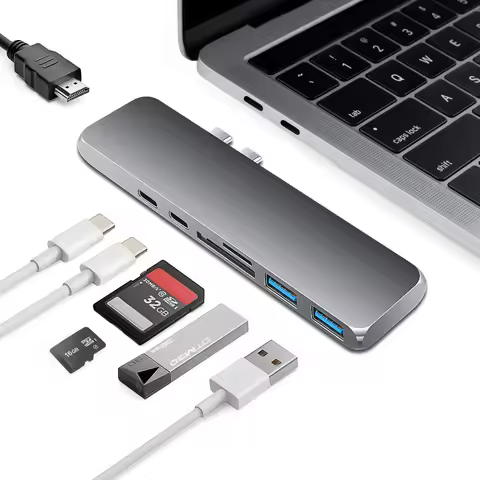 USB Type C Hub Adapter 7 in 1 Dual USB Type C Dock for MacBook Pro with 4K HDMI-Compatible USB C USB