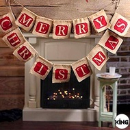 KI Merry Christmas Burlap Jute Banners/Background Hessian Bunting Ornament/Party Wall Fabric Flags H