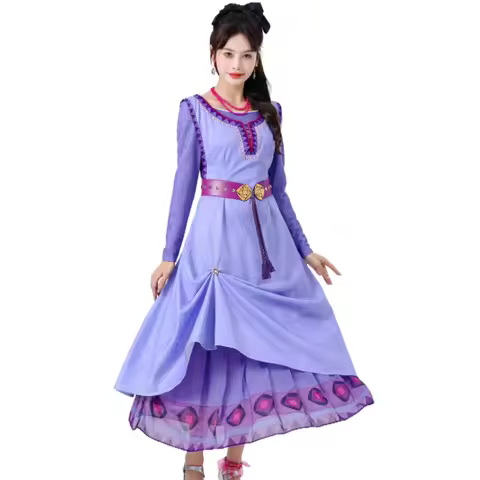New Arrival Movie Wish Asha Princess Cosplay Costume Fancy Dress Purple Long Dress Halloween Party C