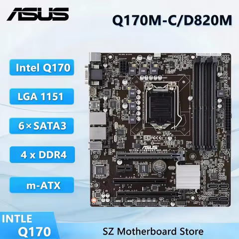 ASUS Q170M-C/D820M Motherboard Intel Q170 LGA 1151 Supports for Core I3 6100 6300 I5-6600 I5 6400 65