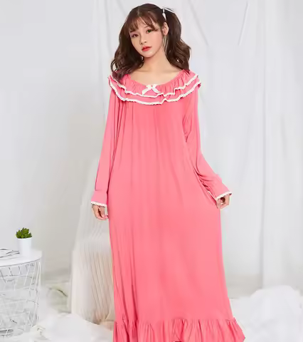 Spring Autumn Ladies Long Sleeves Modal Cotton Princess Nightgown Girl Student Royal Princess Sleepw