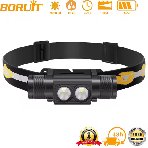 BORUiT D25 2000LM Powerful LED Headlamp Type-C Rechargeable 18650 Battery Headlight Waterproof Outdo