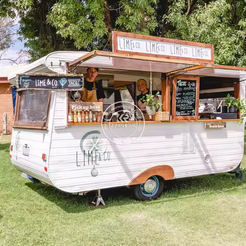 Customized Coffee Food Truck Luxary Concession Trailer Street Fast Food Caravan Truck With 3 Sink