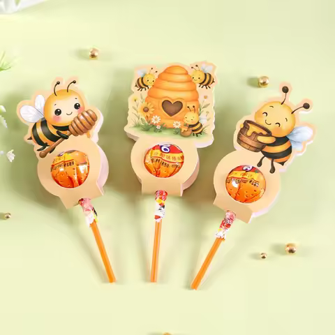 24pcs Bee Lollipop Holder Cards 6 MIxed Designs Birthday Lollipop Paper Cards Honey Bee Candy Cards 