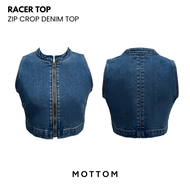 MOTTOM - RACER Zip Crop Denim Top