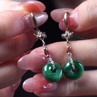 【願‧平安】花青翡翠平安扣耳環925銀 | 天然緬甸翡翠A貨 | 送禮