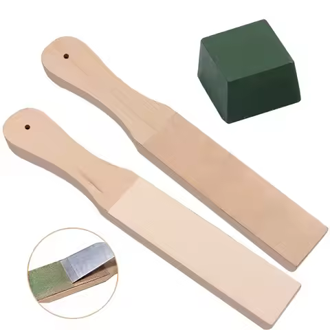 Leather Knife Sharpener Sharpening Strop Tool Black Wood Razor Polishing Board Fine Grinding with Po