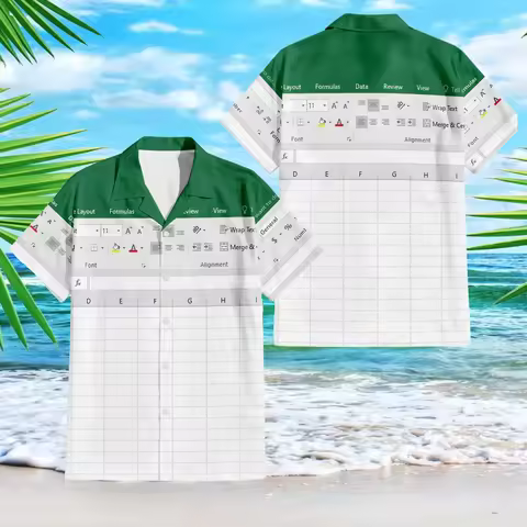 Excel Men's Fashion Shirt - Spreadsheet Software Design - 2026 Vacation Style - Summer Shirt of the