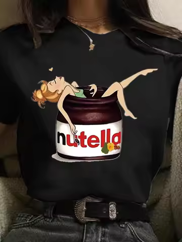 New Nutella Print T Shirt Women 90s Harajuku Kawaii Fashion T-shirt Graphic Cute Cartoon Tshirt Kore