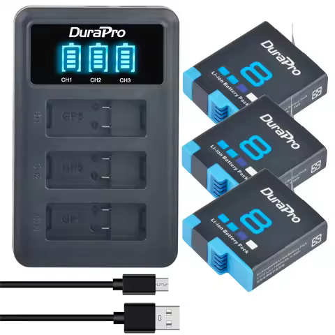 DuraPro 1680mAh Battery for Go Pro hero8 hero7 hero6 hero5 +LED 3Slots Charger For GoPro Hero 8 Go P