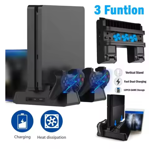 Cooling Stand For PS4 Slim Pro With Controller Charging Station Handle Charger Dock With Discs Slot 
