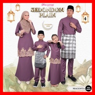 Dhia Cotton Plain Sulam Magenta Kurung Moden Riau Mini Budak Baju Melayu Dewasa Kanak-kanak