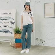 [CUMAR] Waist Stitching Color Matching Denim Flared Pants Blue